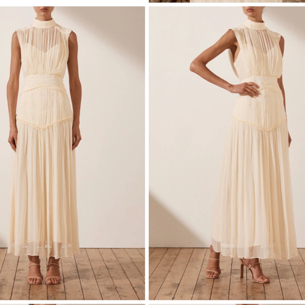 Shona Joy CLEMENCE HIGH NECK MIDI DRESS - CREAM